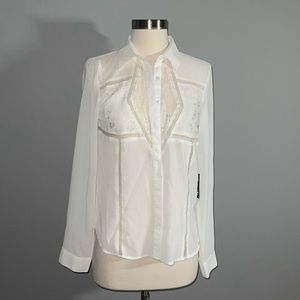 New w tags! White semi sheer and lace blouse!